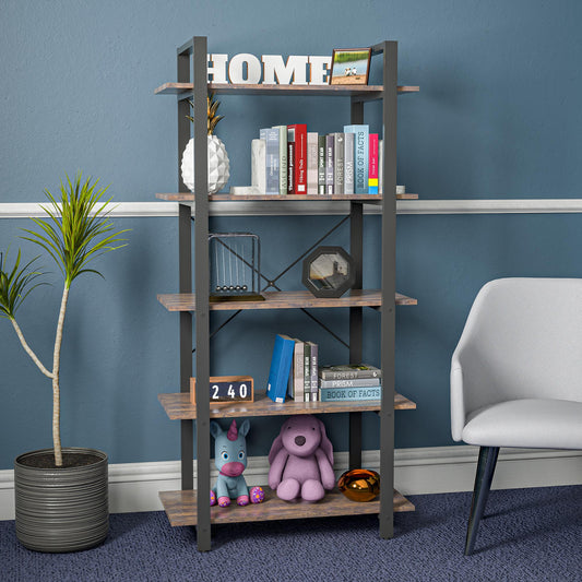 LAST™ 5 Shelf Wood and Metal Bookcase